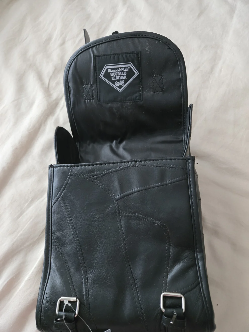 Black Diamond Plate Buffalo Leather Sissy Bar Bag